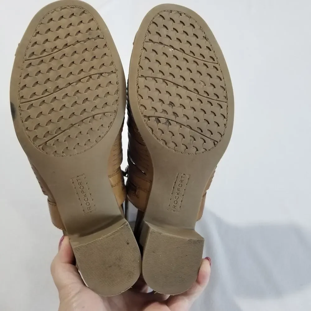 Rockport Womens 9.5 M Hattie Braid Sling Heeled Sandal, Tan Ankle Peep Toe Strap - Picture 4 of 12